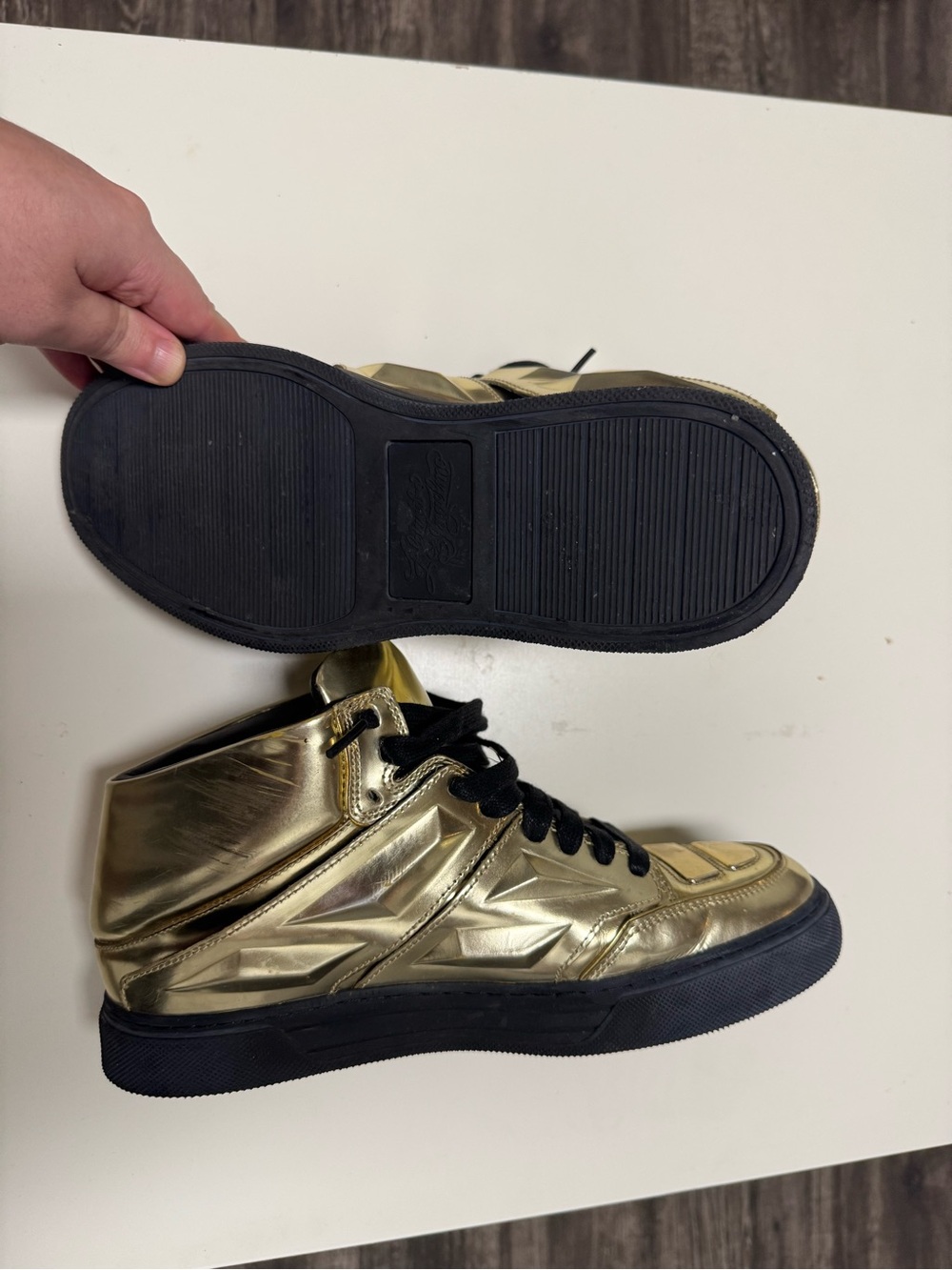 Alejandro Ingelmo Metallic Gold High-Top Sneakers with Black Accents - Picture 3 of 5